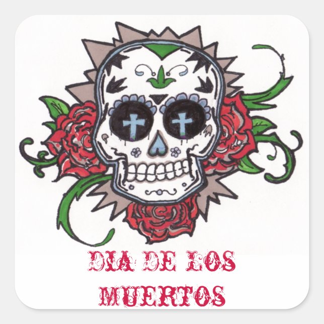 dia de los muertos square sticker (Front)