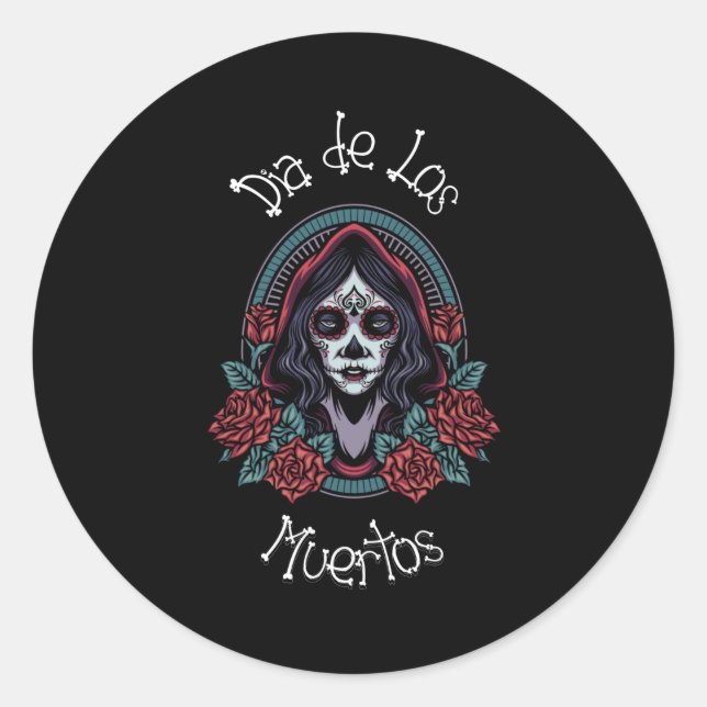 Dia de los Muertos- Sugar Candy Skull Classic Round Sticker (Front)