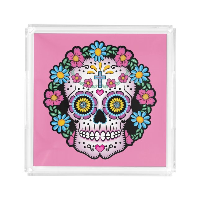 Dia de los Muertos Sugar Skull Acrylic Tray (Front)