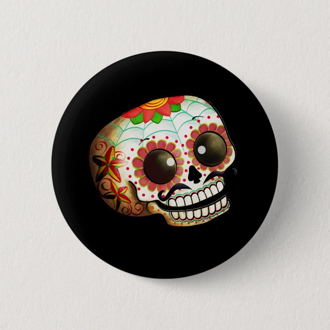 Dia de Los Muertos Sugar Skull Art Button (Front)