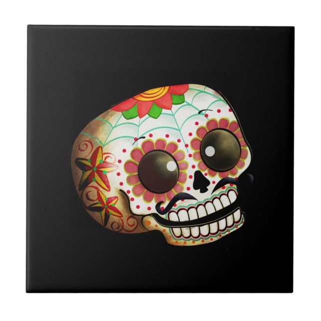 Dia de Los Muertos Sugar Skull Art Ceramic Tile (Front)