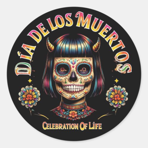 Dia De Los Muertos Sugar Skull Balloon - Custom Classic Round Sticker