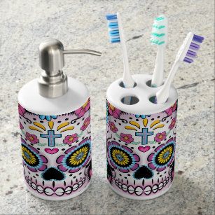 Sugar Skull Bath Accessory Sets Zazzle Dia De Los Muertos Sugar Skull Bathroom Set