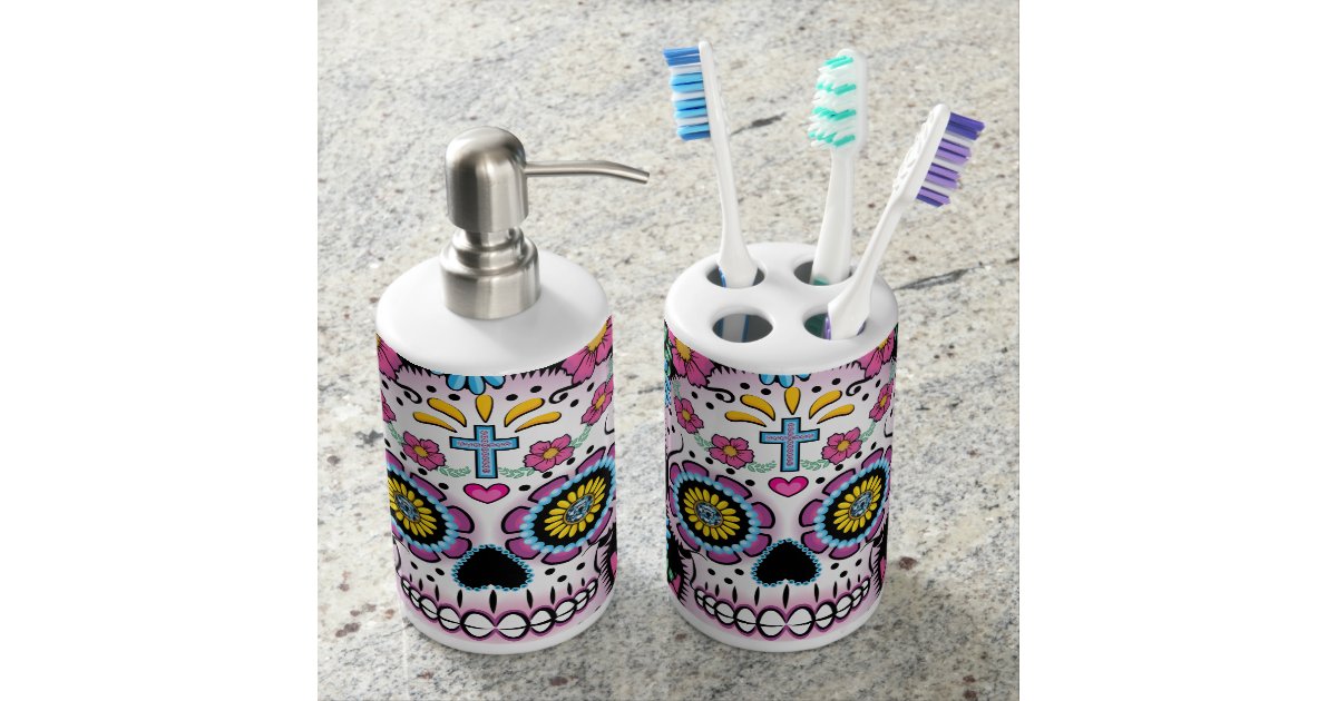 Dia De Los Muertos Sugar Skull Bathroom Set Zazzle Com