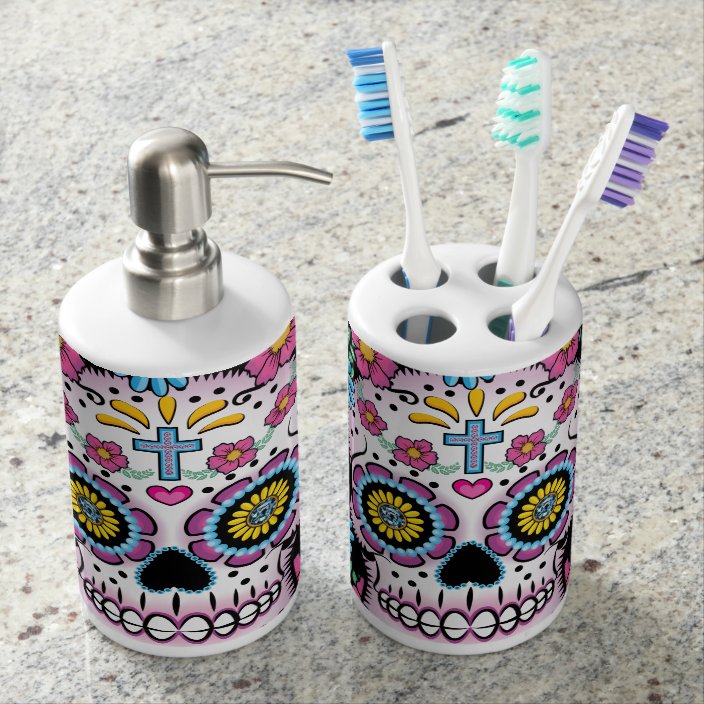 Dia De Los Muertos Sugar Skull Bathroom Set Zazzle Com