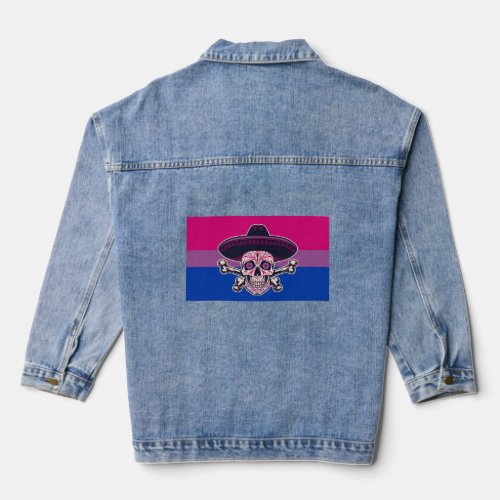 Dia De Los Muertos Sugar Skull Bisexual Pride Flag Denim Jacket