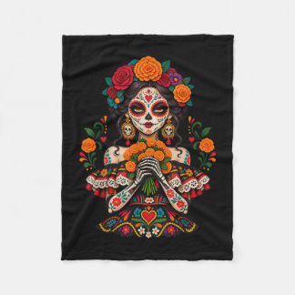 Dia de los muertos sugar skull catrina dead day fleece blanket