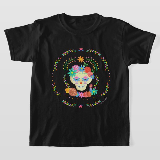 Día de los Muertos Sugar Skull Circular Design T-Shirt (Laydown)