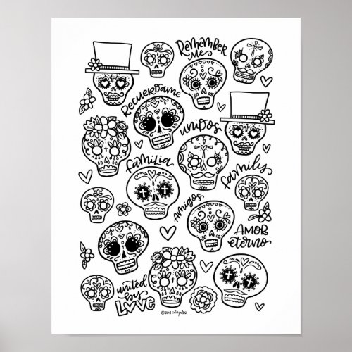 Dia De Los Muertos _ Sugar Skull Coloring Page Poster