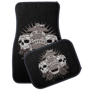 Dia De Los Muertos Sugar Skull Cross Roses Car Floor Mat