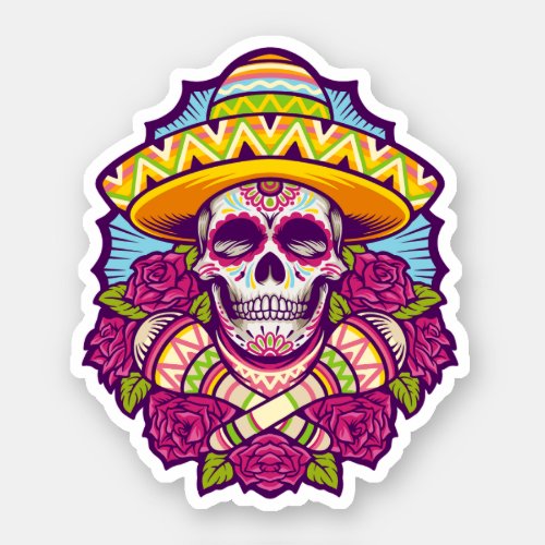 Dia De Los Muertos Sugar Skull Day Of The Dead Sticker