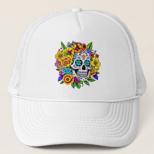 Dia De Los Muertos Sugar Skull Design  Trucker Hat