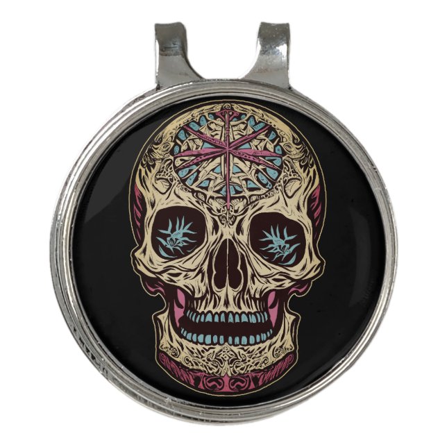 Dia De Los Muertos Sugar Skull Golf Hat Clip (Front)