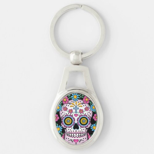 Dia de los Muertos Sugar Skull Keychain