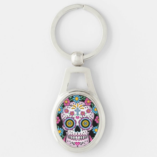 Dia de los Muertos Sugar Skull Keychain (Front)