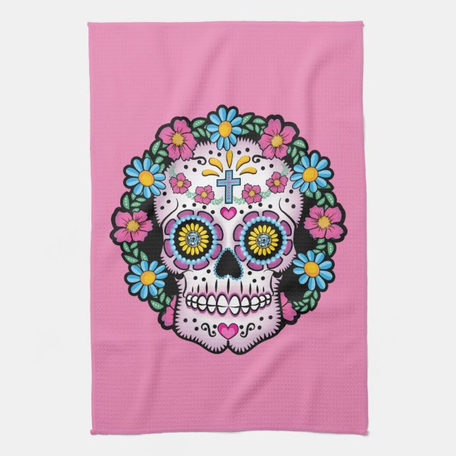 Dia de los Muertos Sugar Skull Kitchen Towel (Vertical)