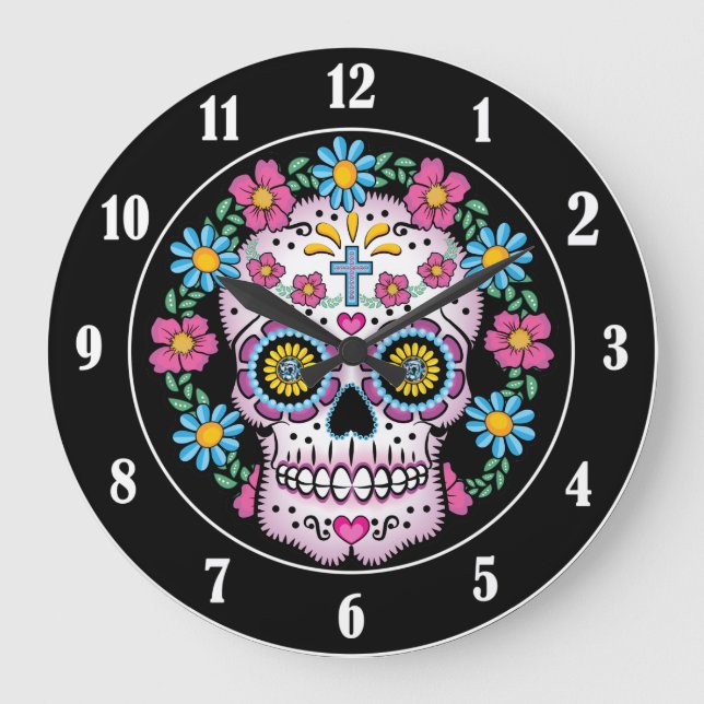 Dia de los Muertos Sugar Skull Large Clock (Front)