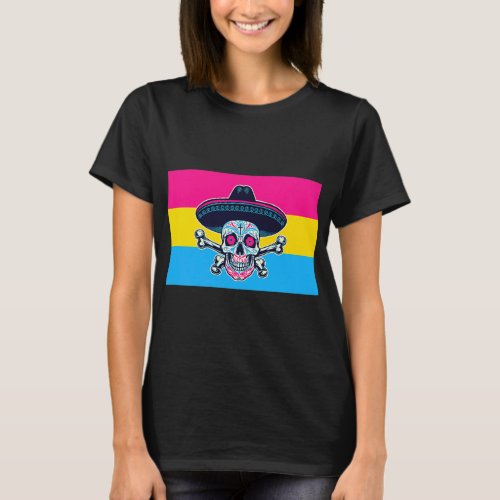 Dia De Los Muertos Sugar Skull Pansexual Pride Fla T_Shirt