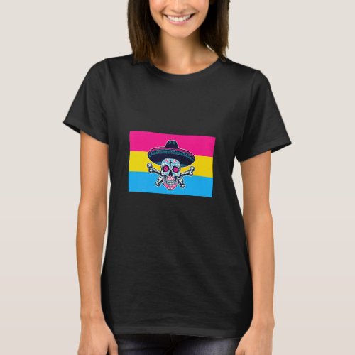 Dia De Los Muertos Sugar Skull Pansexual Pride Fla T_Shirt