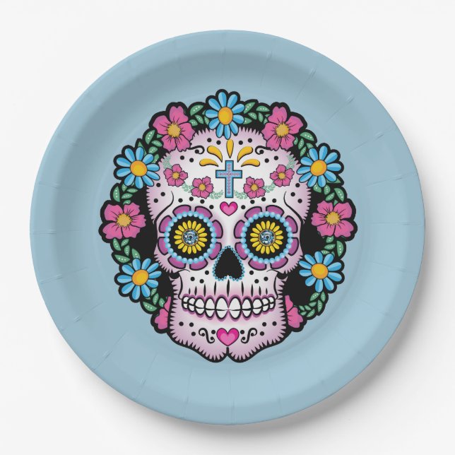 Dia de los Muertos Sugar Skull Paper Plates (Front)