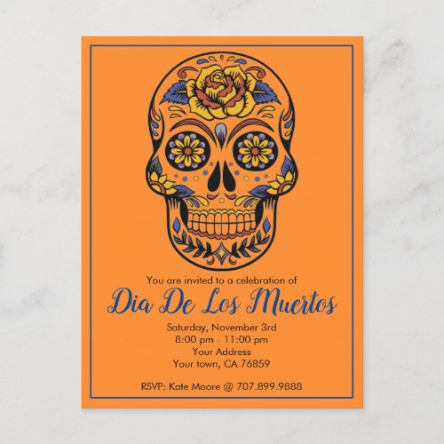 Dia De Los Muertos Sugar Skull Party Invitation Postcard