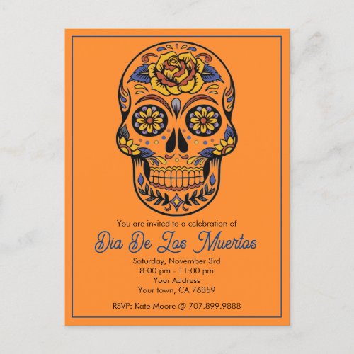 Dia De Los Muertos Sugar Skull Party Invitation Postcard