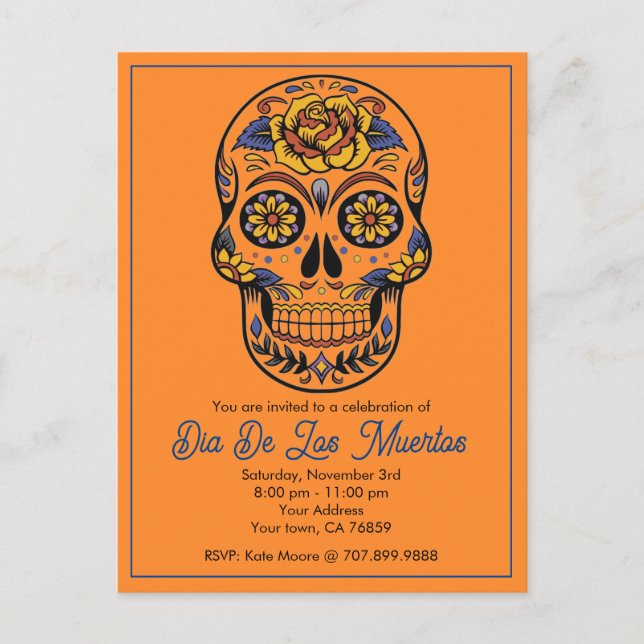 Dia De Los Muertos Sugar Skull Party Invitation Postcard (Front)