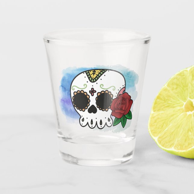 Dia de los Muertos Sugar Skull Shot Glass (Front)
