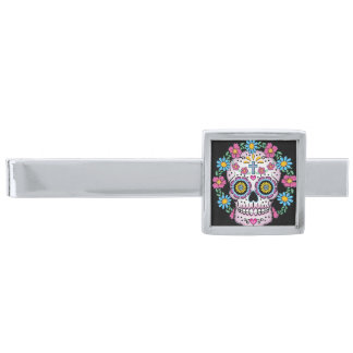 Dia de los Muertos Sugar Skull Silver Finish Tie Clip