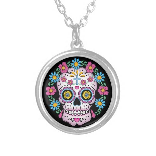 Dia de los Muertos Sugar Skull Silver Plated Necklace