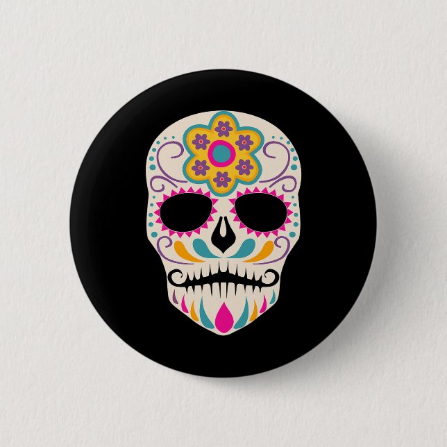 Dia De Los Muertos Sugar Skull Spanish Day Of Dead Button (Front)