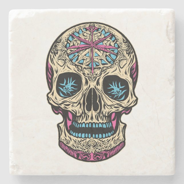 Dia De Los Muertos Sugar Skull Stone Coaster (Front)