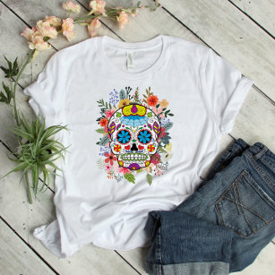  Frida Kahlo Sugar Skull T-Shirt Calavera Day of The Dead  Women's Tee : Sports & Outdoors