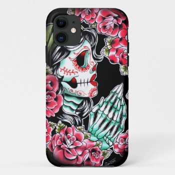 Dia De Los Muertos Sugar Skull Tattoo Flash Iphone 11 Case by NeverDieArt at Zazzle