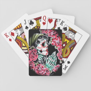 Dia De Los Muertos Sugar Skull Tattoo Flash Playing Cards by NeverDieArt at Zazzle