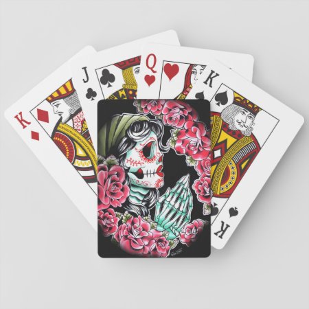 Dia De Los Muertos Sugar Skull Tattoo Flash Playing Cards