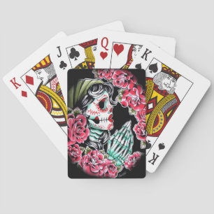 Dia De Los Muertos Sugar Skull Tattoo Flash Poker Cards