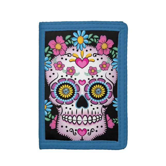 Dia de los Muertos Sugar Skull Trifold Wallet (Front Vertical)