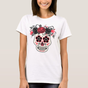 Dia de los Muertos Sugar Skull with Black Roses T-Shirt