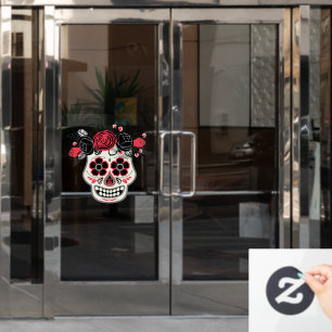 Dia de los Muertos Sugar Skull with Black Roses Window Cling