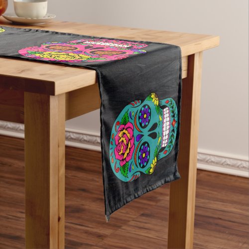 Da de los Muertos Sugar Skulls 16X90 Medium Table Runner