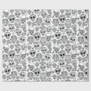 Dia de Los Muertos Sugar Skulls - Adult Coloring Wrapping Paper