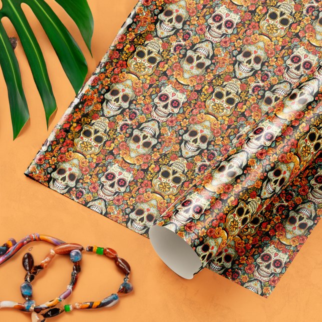 Dia de Los Muertos Sugar Skulls Calaveras Wrapping Paper (Creator Uploaded)