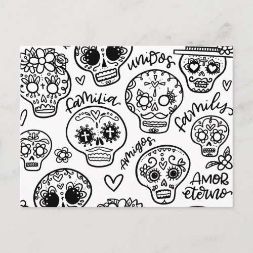 Dia De Los Muertos  Sugar Skulls Coloring Postcard
