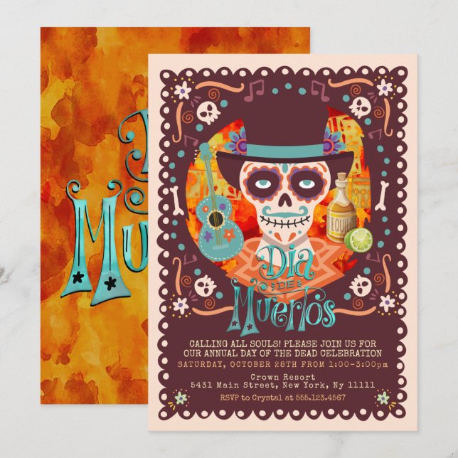 Dia de los Muertos, Sugar Skulls Invitation (Front/Back)
