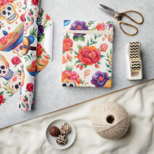Dia de los Muertos symbols pattern Wrapping Paper