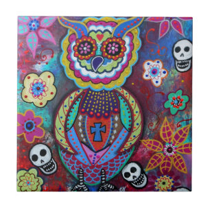 DIA DE LOS MUERTOS TALAVERA WISE OWL TILE