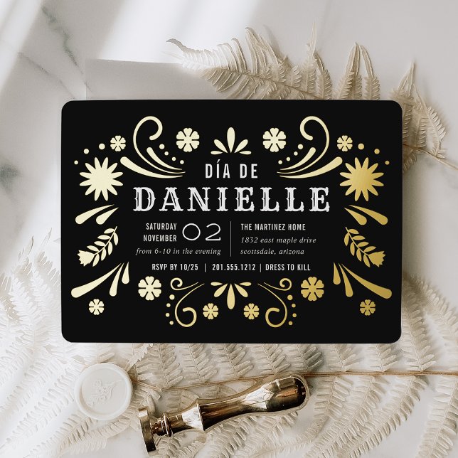 Día de los Muertos Theme Birthday Party Foil Invitation (Creator Uploaded)