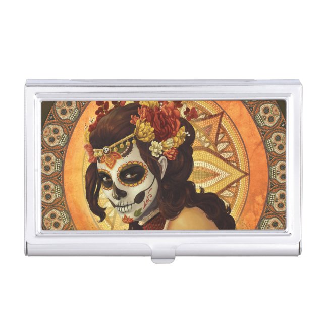 Dia De Los Muertos Throw Pillow Business Card Case (Front)