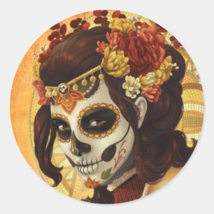 Dia De Los Muertos Throw Pillow Classic Round Sticker